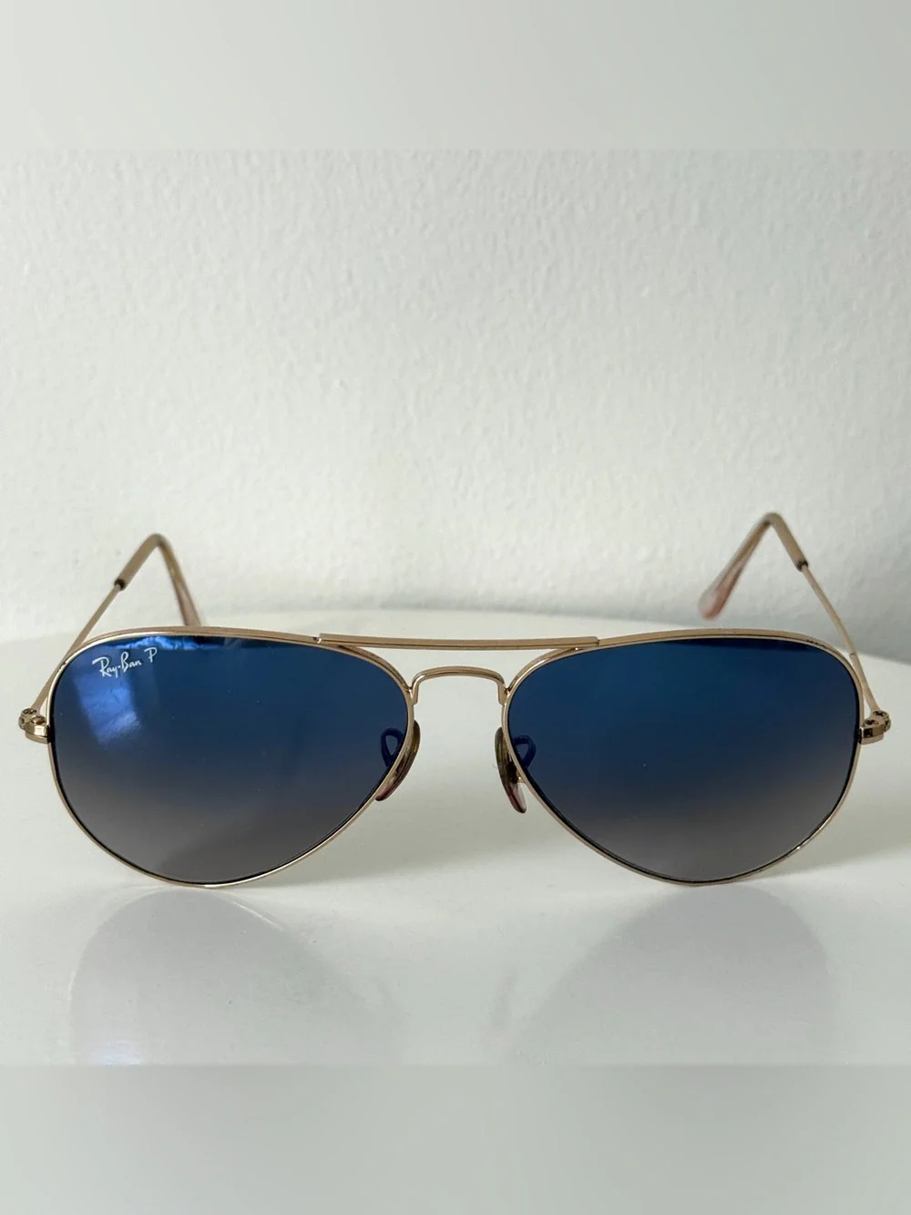 Ray-Ban RB3025 Aviator Polarized Sunglasses Gold Frame Blue Gradient 58/14